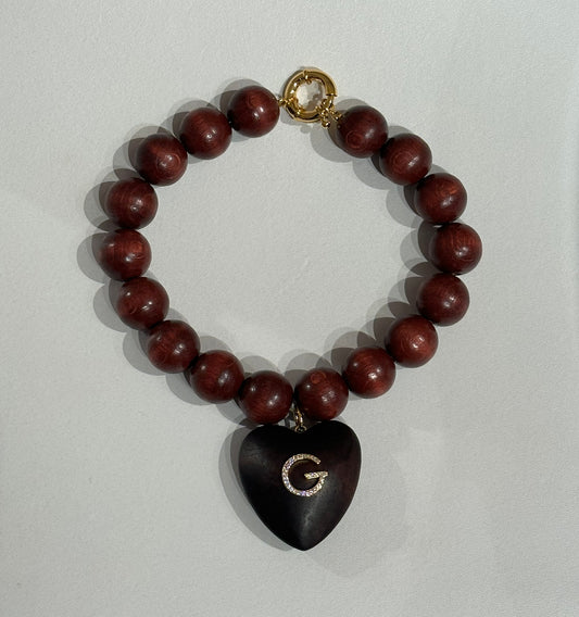 Brown beads and initial heart