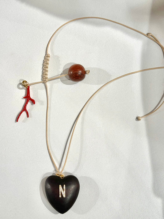 Initial Heart Coral and Bead