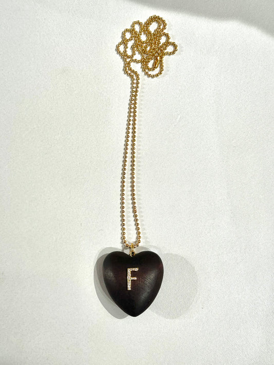 Initial heart and small bead gold chain